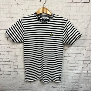 Ice Cream Y2K Black White Stripe Tee Shirt Size Small Unisex Ringer
